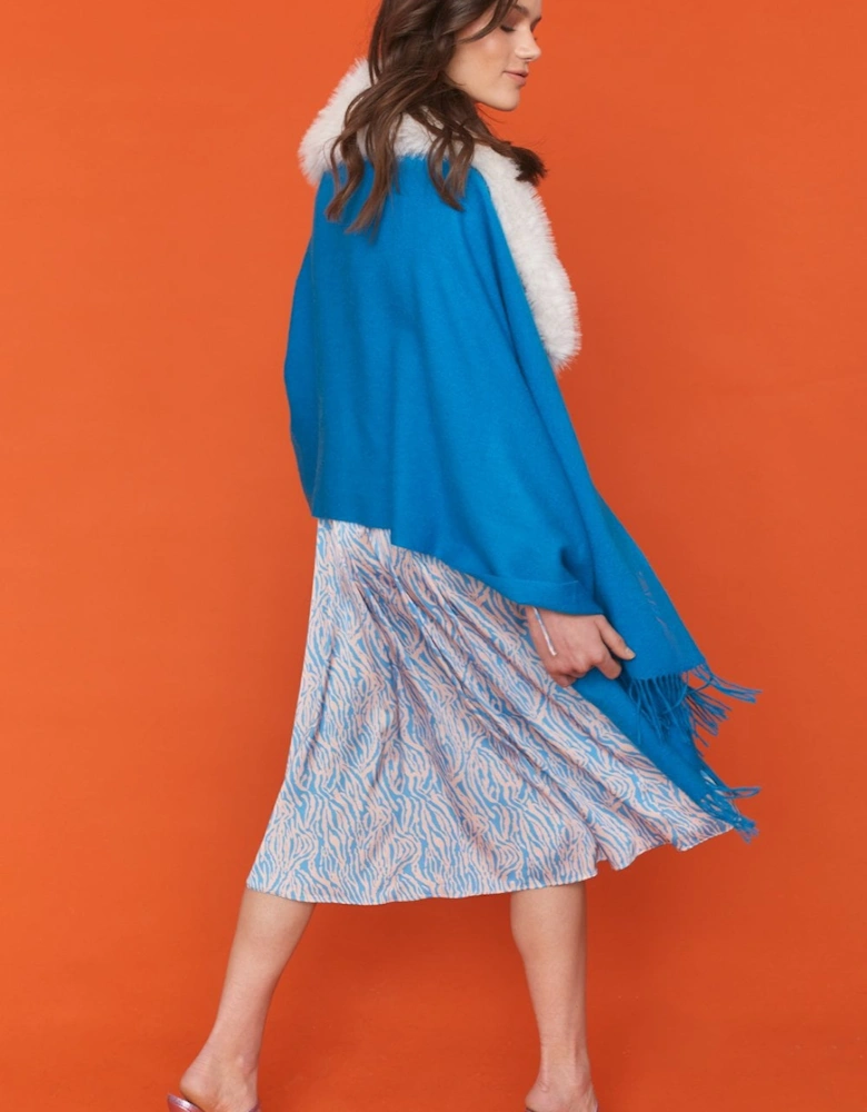 Blue Silk Blend Zebra Print Midi Dress