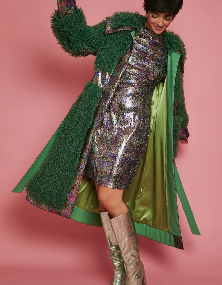Green Knitted Bamboo and Mongolian Coat