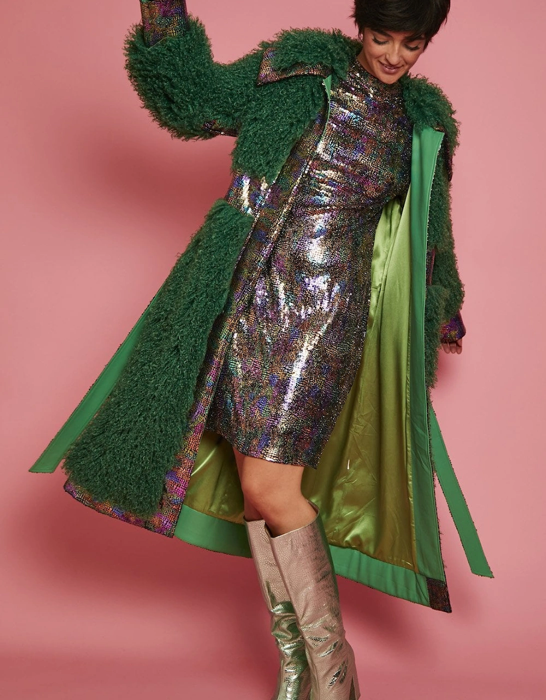 Green Knitted Bamboo and Mongolian Coat, 6 of 5