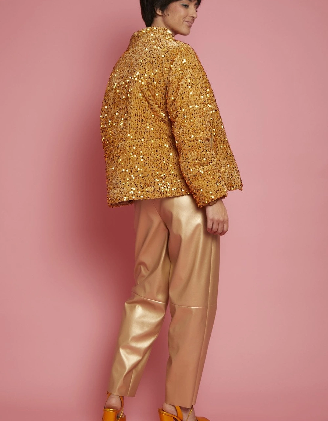 Gold Sequin Puffer Jacket