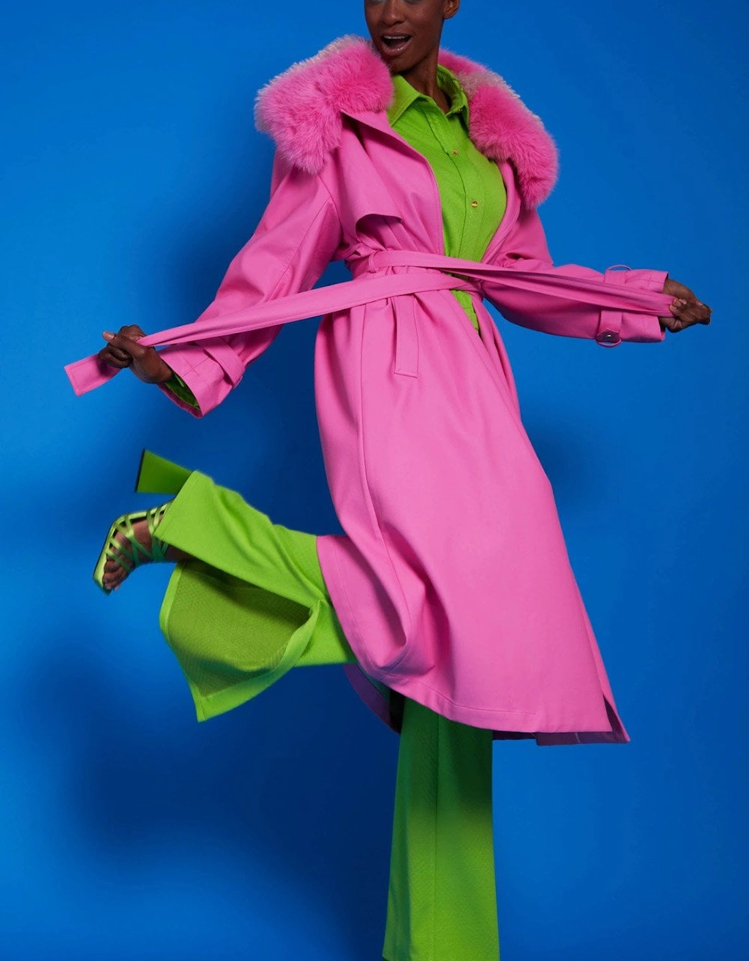 Hot Pink Eco Leather Trench Coat