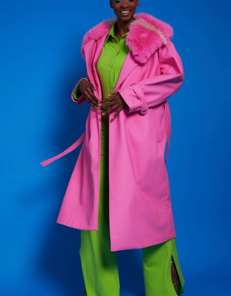 Hot Pink Eco Leather Trench Coat