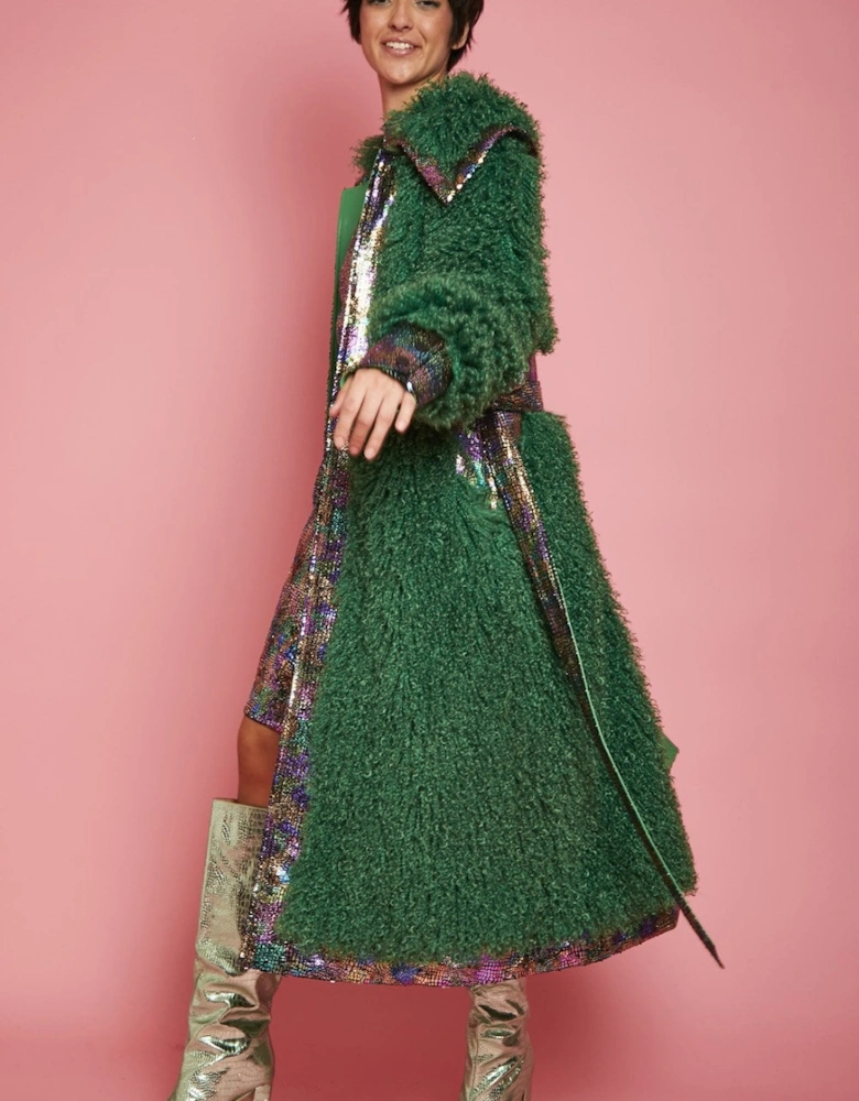 Green Knitted Bamboo and Mongolian Coat