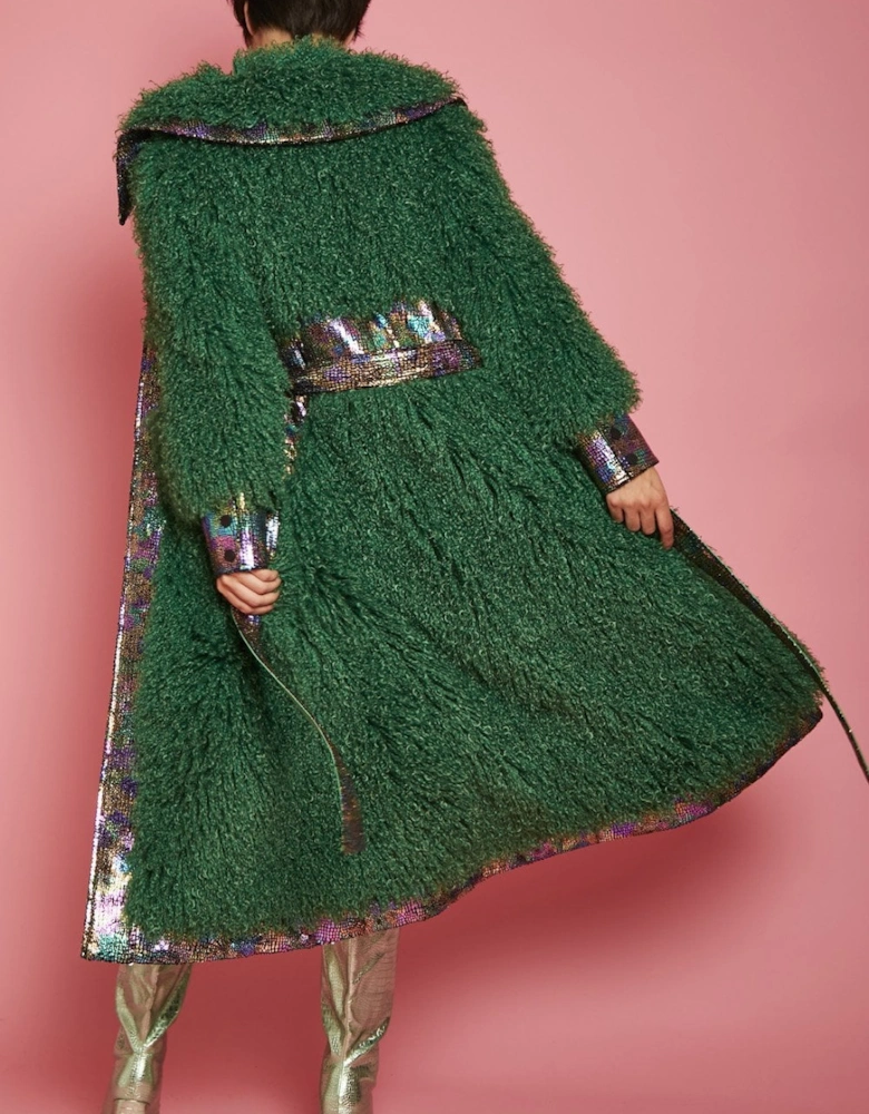 Green Knitted Bamboo and Mongolian Coat