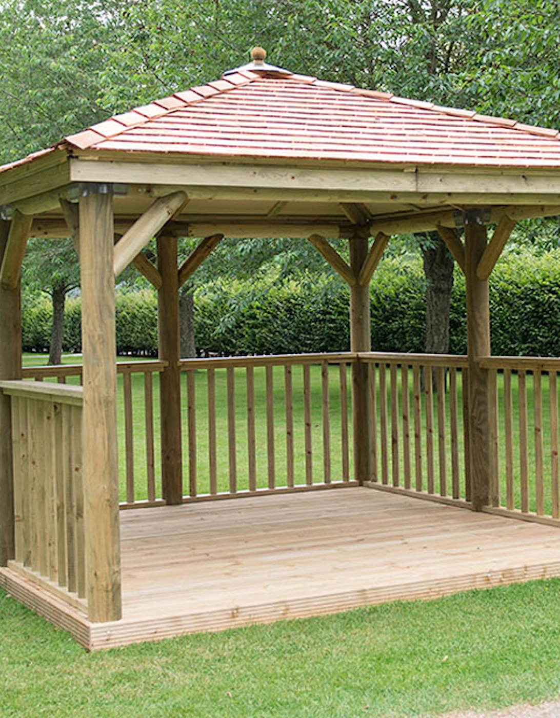 Garden 3.5m Square Wooden Gazebo with Cedar Roof -Excluding Base