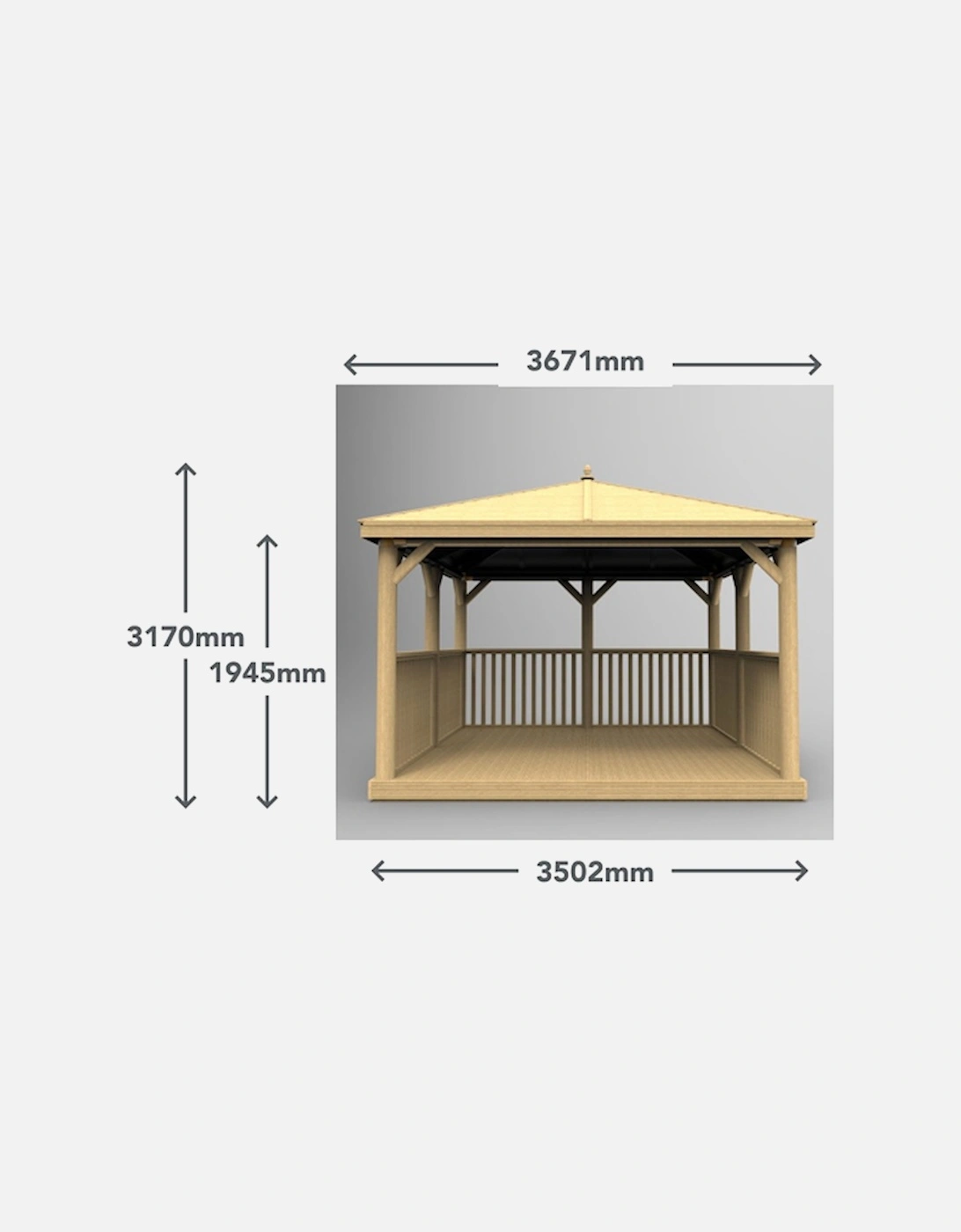 Garden 3.5m Square Wooden Gazebo with Cedar Roof -Excluding Base