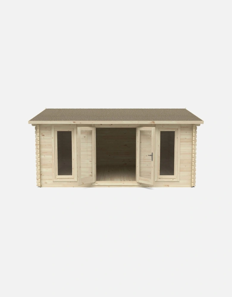 Garden Rushock 5.0m x 4.0m Log Cabin - Apex Roof Double Glazed 24kg Polyester Felt Plus Underlay