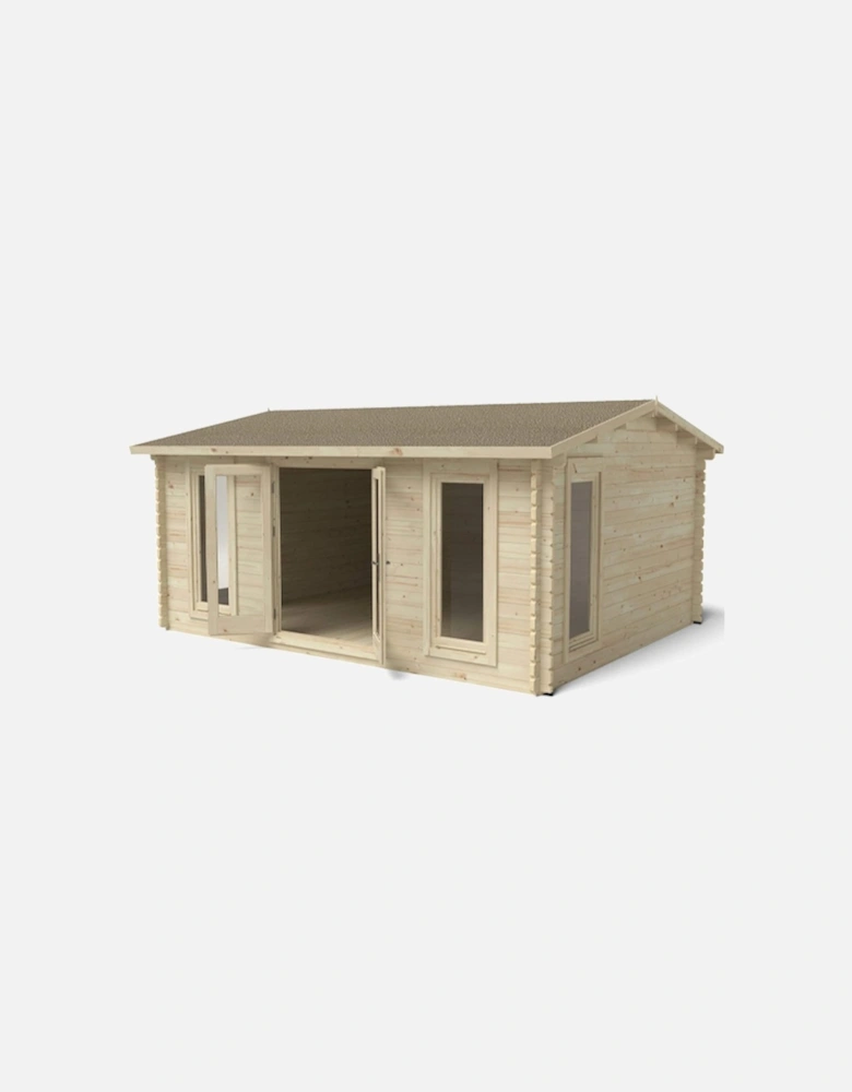 Garden Rushock 5.0m x 4.0m Log Cabin - Apex Roof Double Glazed 24kg Polyester Felt No Underlay