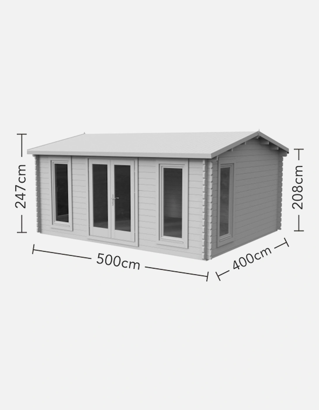 Garden Rushock 5.0m x 4.0m Log Cabin - Apex Roof Double Glazed with Felt Shingles Plus Underlay