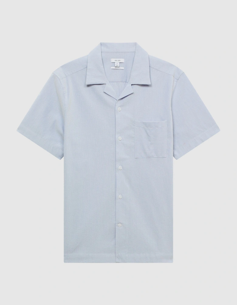 Cuban Collar Striped Short Sleeve Shirt