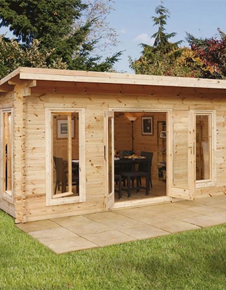 Garden Mendip 5.0m x 4.0m Log Cabin - Pent Roof Double Glazed 24kg Polyester Felt No Underlay