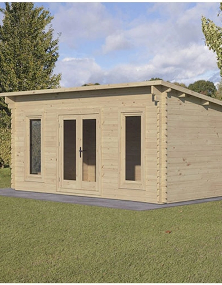 Garden Elmley 5.0m x 3.0m Log Cabin - Pent Roof Double Glazed 24kg Polyester Felt No Underlay