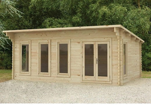 Garden Wolverley 6.0m x 4.0m Log Cabin - Pent Roof  Double Glazed 24kg Polyester Felt Plus Underlay