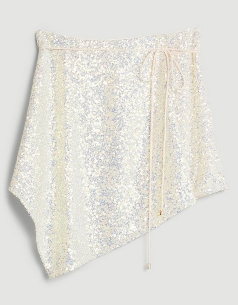 Sequinned Asymmetric Woven Mini Skirt