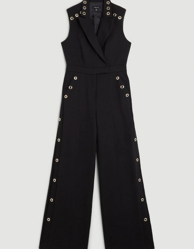 Compact Stretch Mesh Cut Out Eyelet Detail Wide Leg Jumpsuit