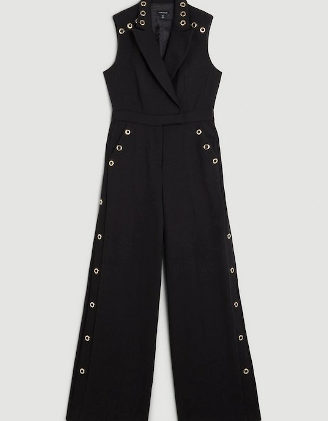 Compact Stretch Mesh Cut Out Eyelet Detail Wide Leg Jumpsuit