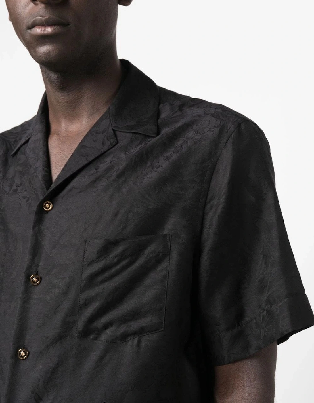 Silk Cotton Jacquard Shirt Black