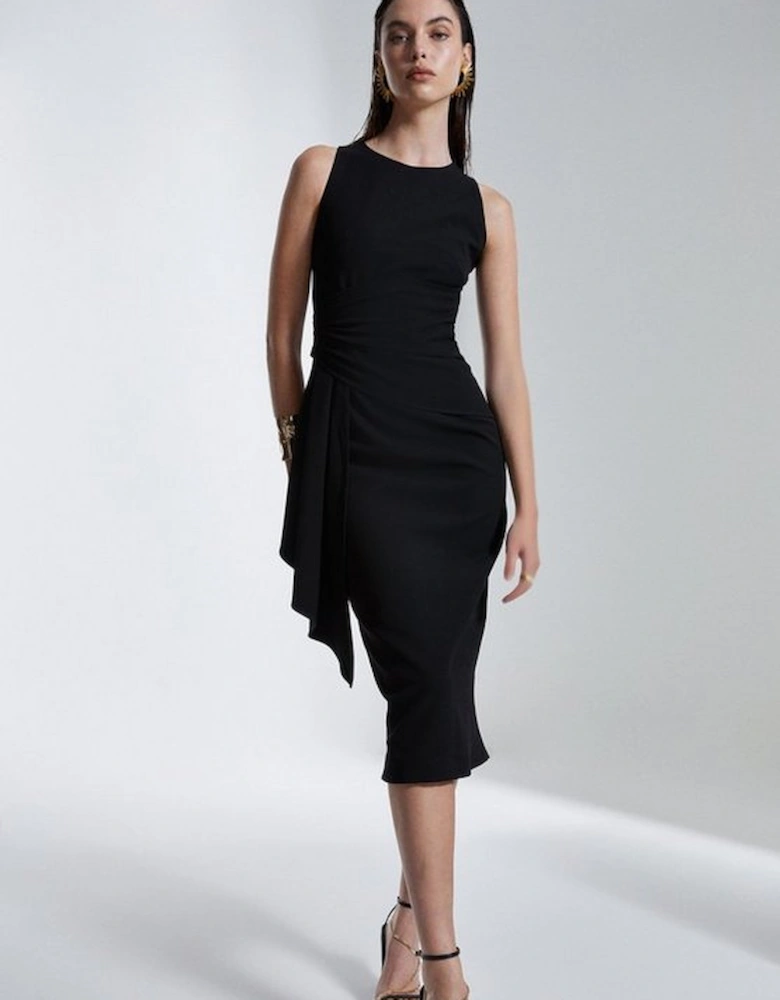 Structured Crepe Drape Side Midaxi Dress