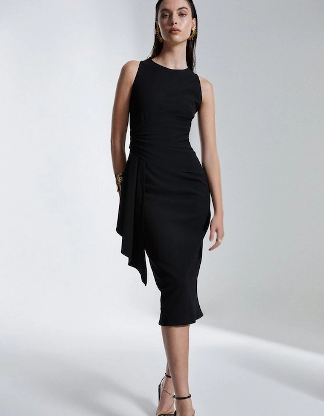 Structured Crepe Drape Side Midaxi Dress, 5 of 4