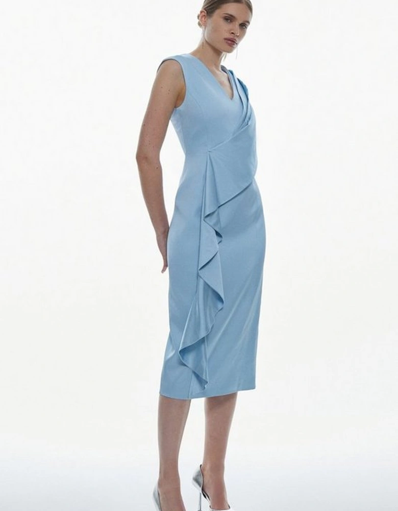 Tall Italian Wool Satin Drape Midi Dress
