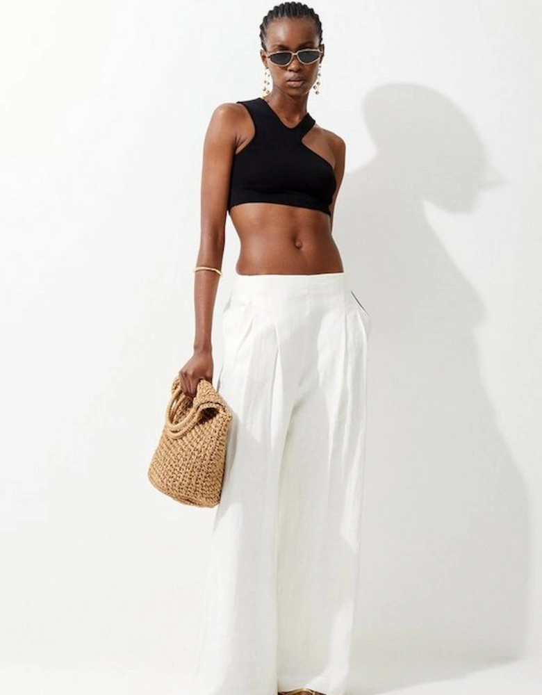 Linen Darted Wide Leg Trouser