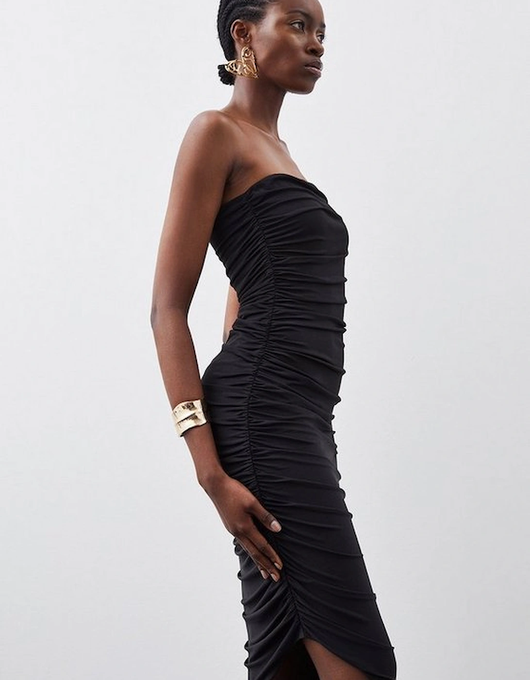 Jersey Crepe Ruched Detail Asymetric Midi Dress, 5 of 4