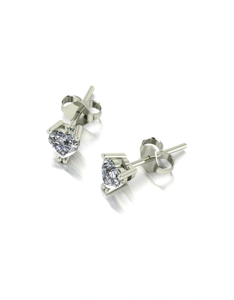 9ct White Gold 0.70ct Heart Solitaire Earrings