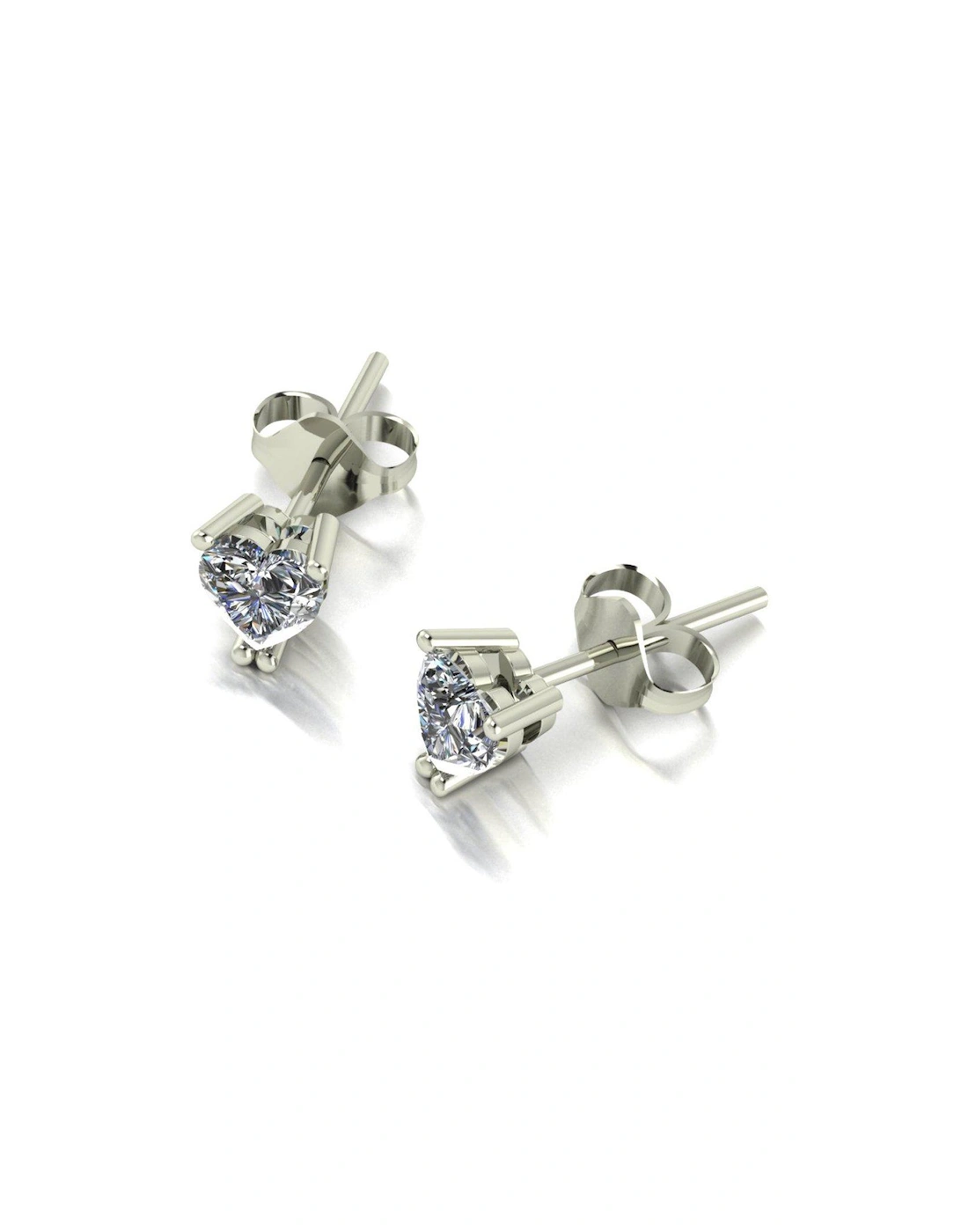 9ct White Gold 0.70ct Heart Solitaire Earrings, 2 of 1