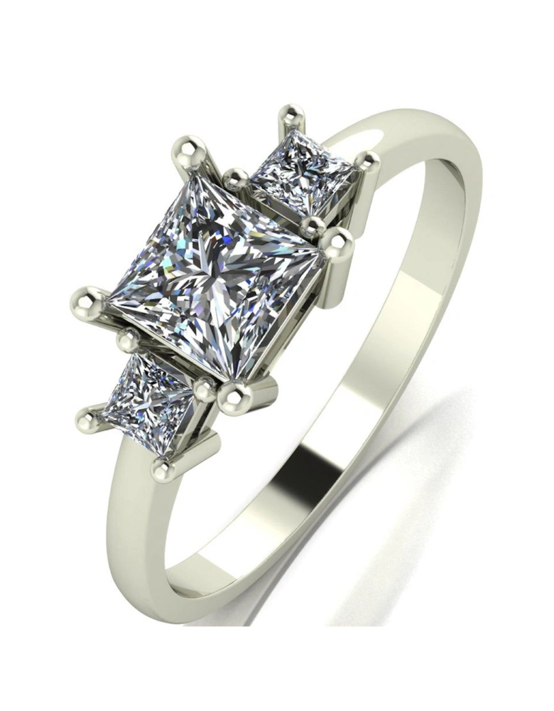 9ct White Gold 3 Stone 1ct Total Square Brilliant Ring