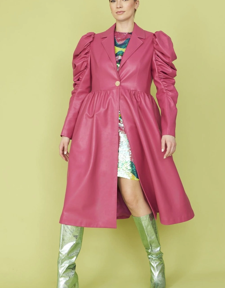 Pink Eco Leather Grande Trench Coat