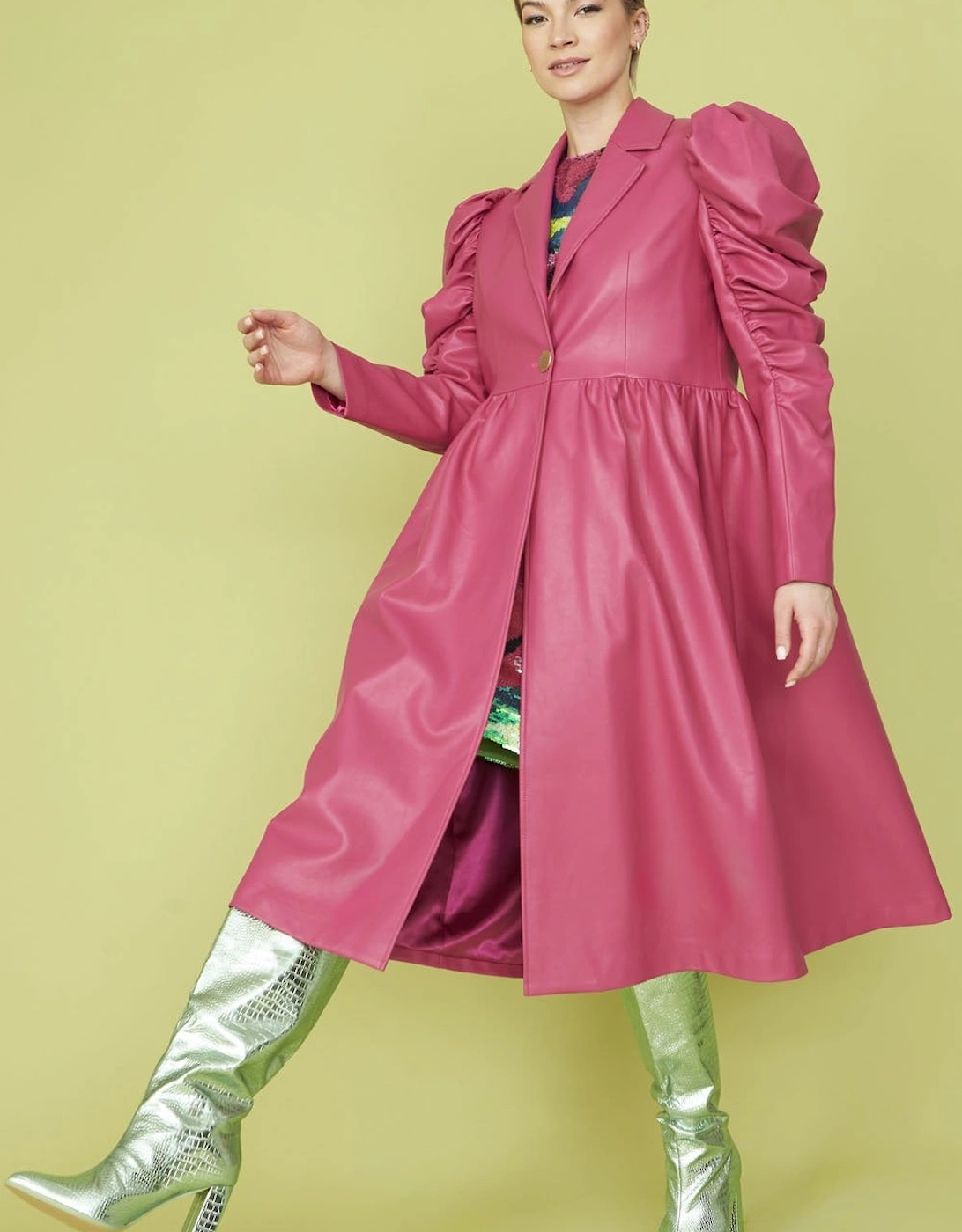 Pink Eco Leather Grande Trench Coat
