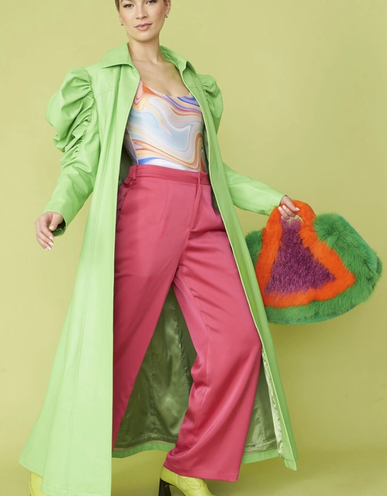 Lime Eco Leather Grande Trench Coat