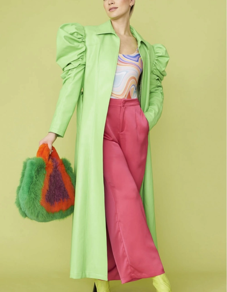 Lime Eco Leather Grande Trench Coat