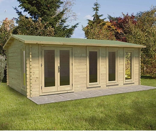 Garden Blakedown 6.0m x 4.0m Log Cabin - Apex Roof Double Glazed 24kg Polyester Felt Plus Underlay