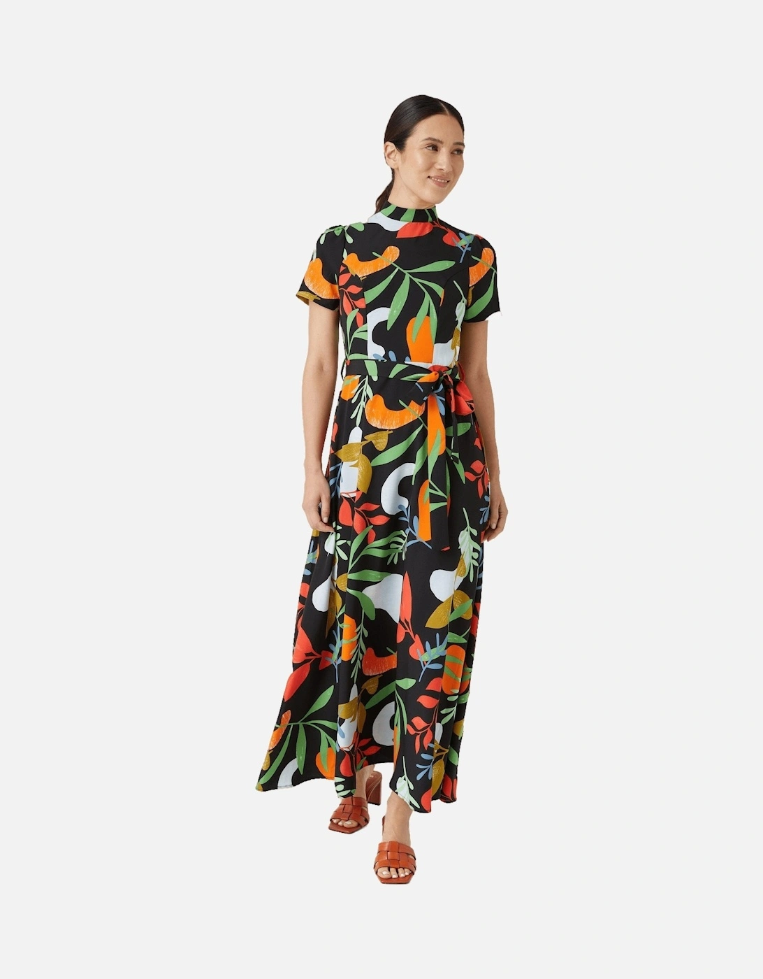 Womens/Ladies Leaf Print Short-Sleeved Midi Dress, 4 of 3