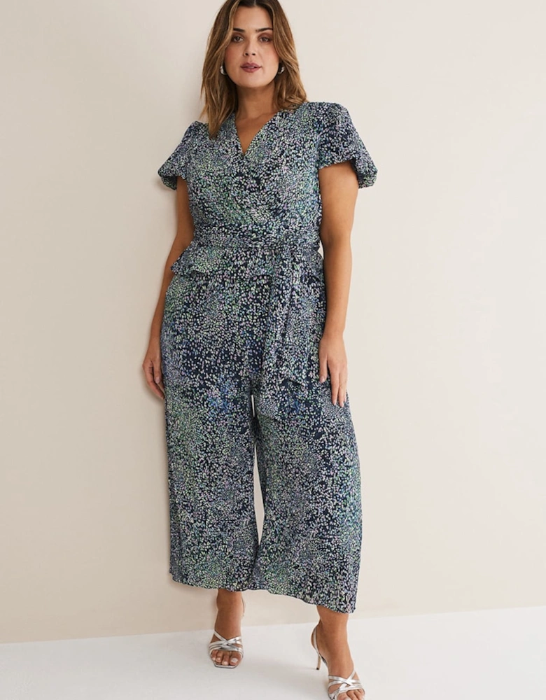 Leora Wrap Printed Plisse Jumpsuit