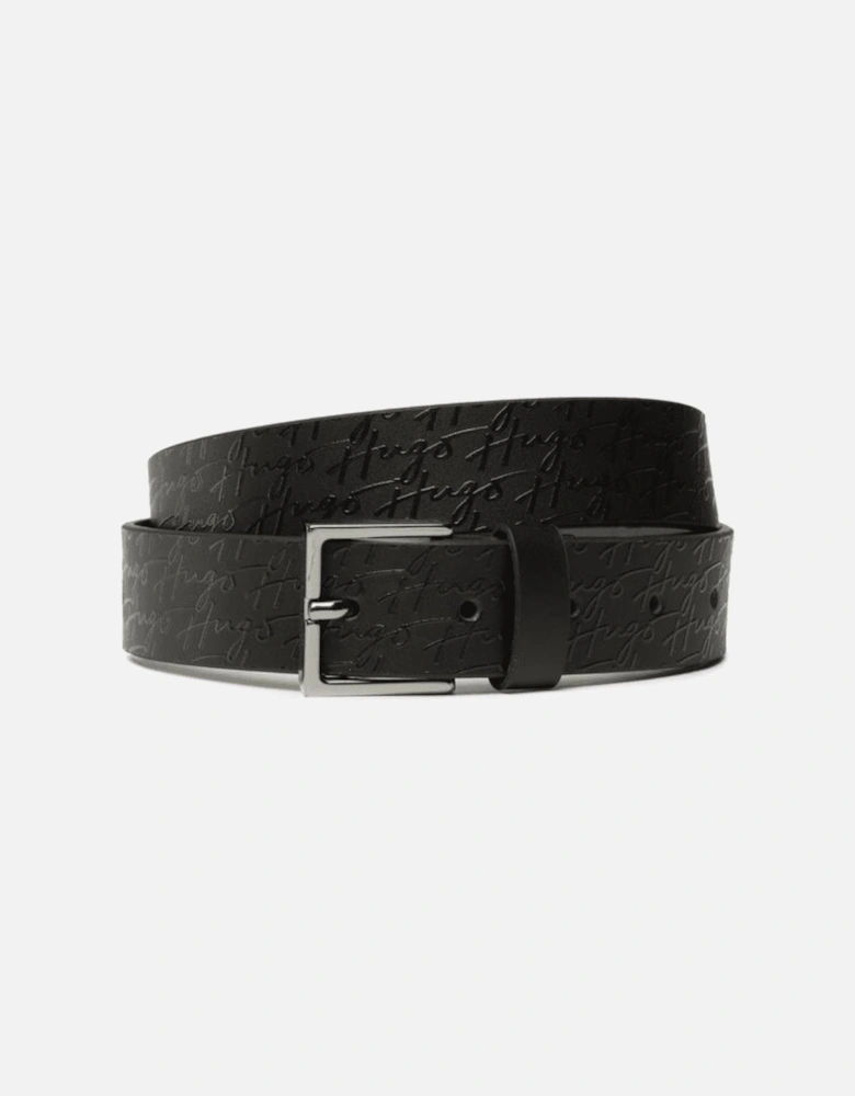 Handwritten Allover Logo Buckle Leather Black Belt