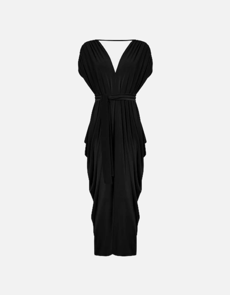 Batwing Pleated Maxi Dress Black