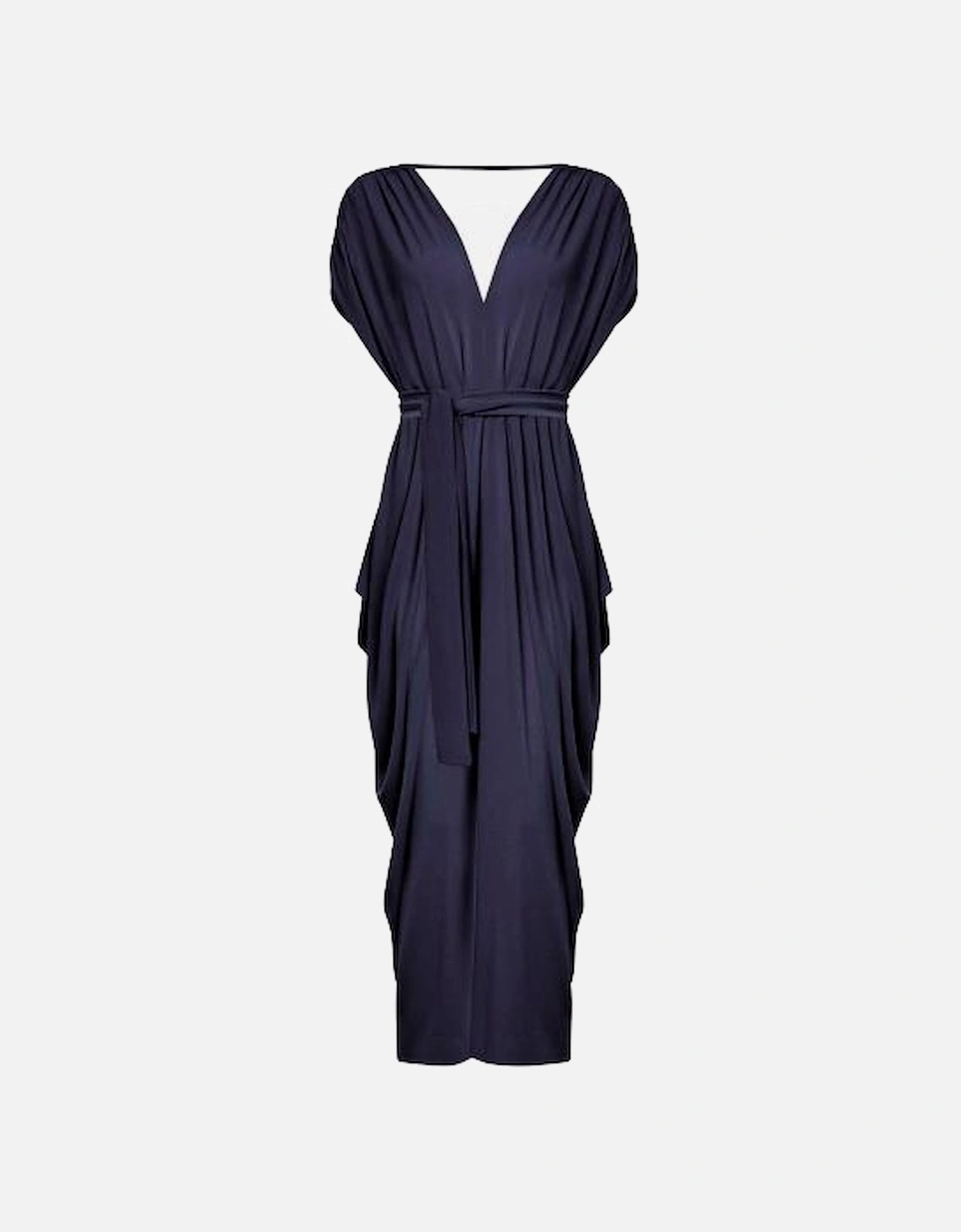 Batwing Pleated Maxi Dress Navy