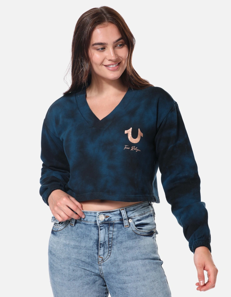 Womens Foil Logo V-Neck Cropped Sweatshirt