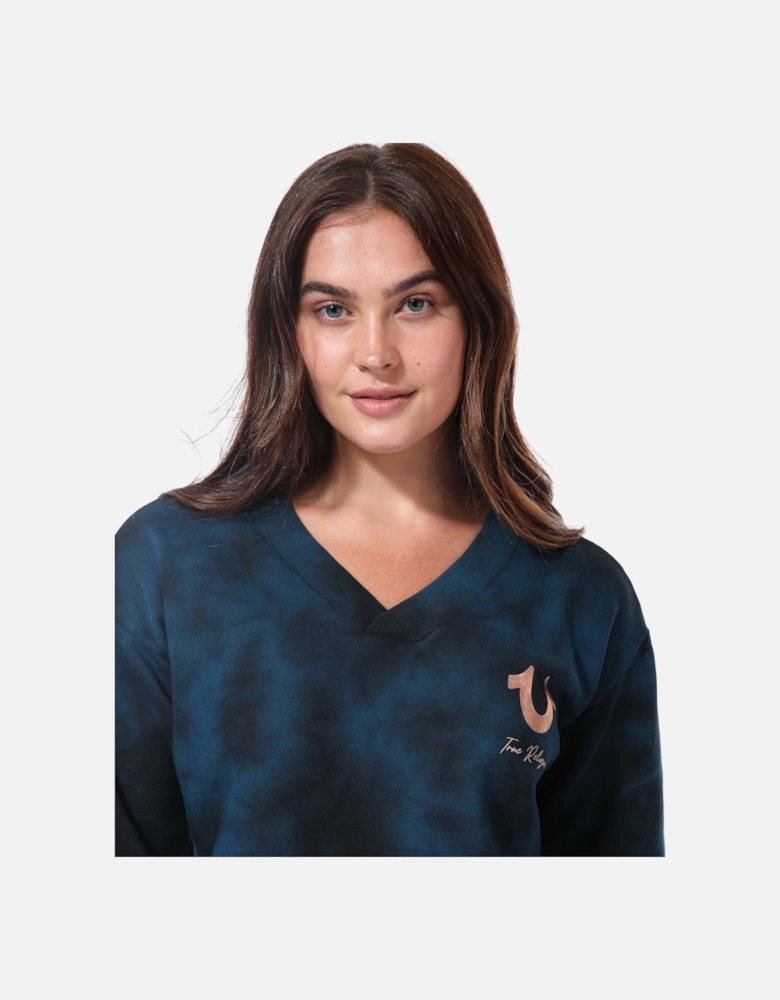 Womens Foil Logo V-Neck Cropped Sweatshirt