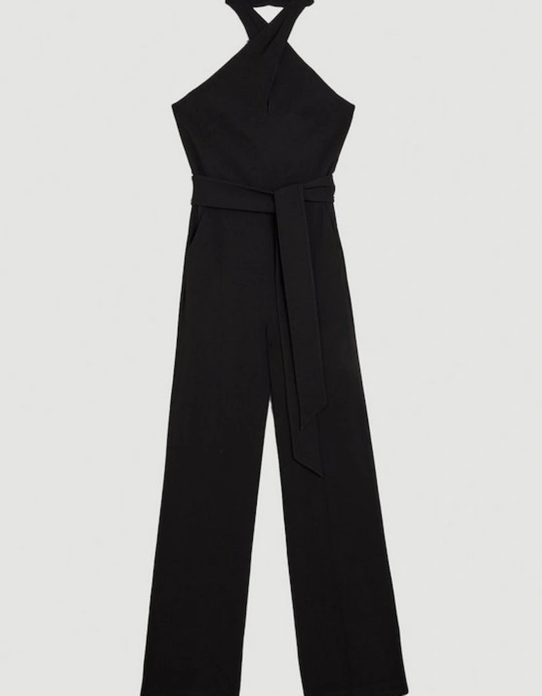 Compact Viscose Stretch Drape Tailored Jumpsuit