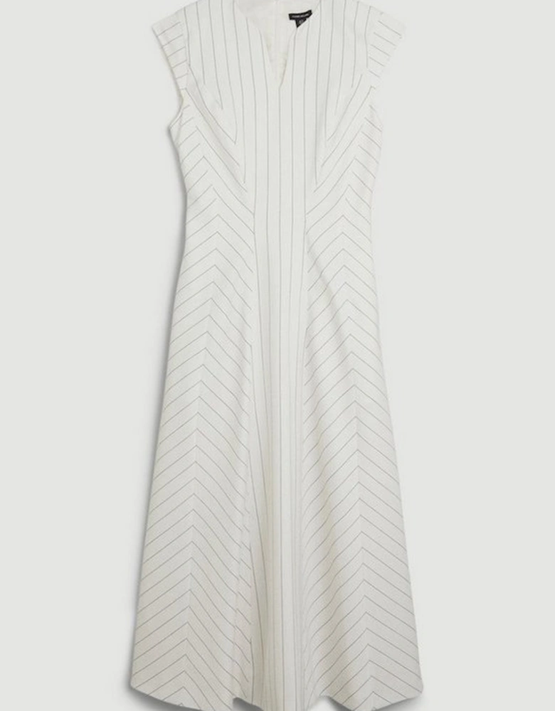 White Pin Stripe Asymmetric Seam Detail Midaxi