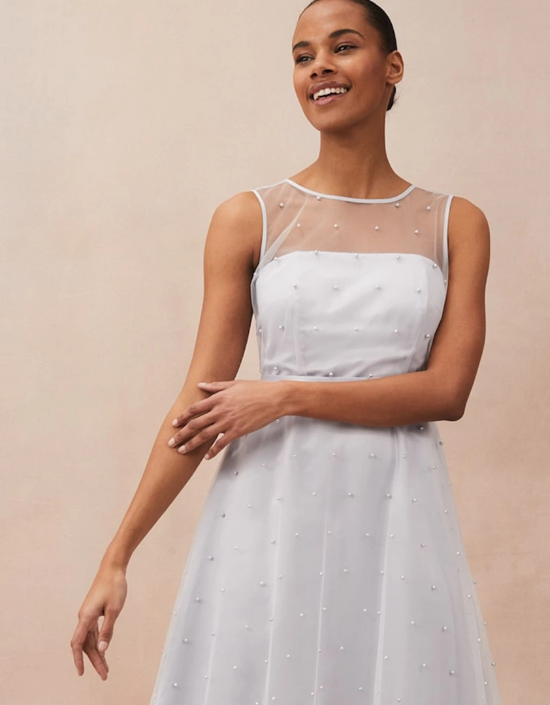 Evadine Pearl Embellished Tulle Dress