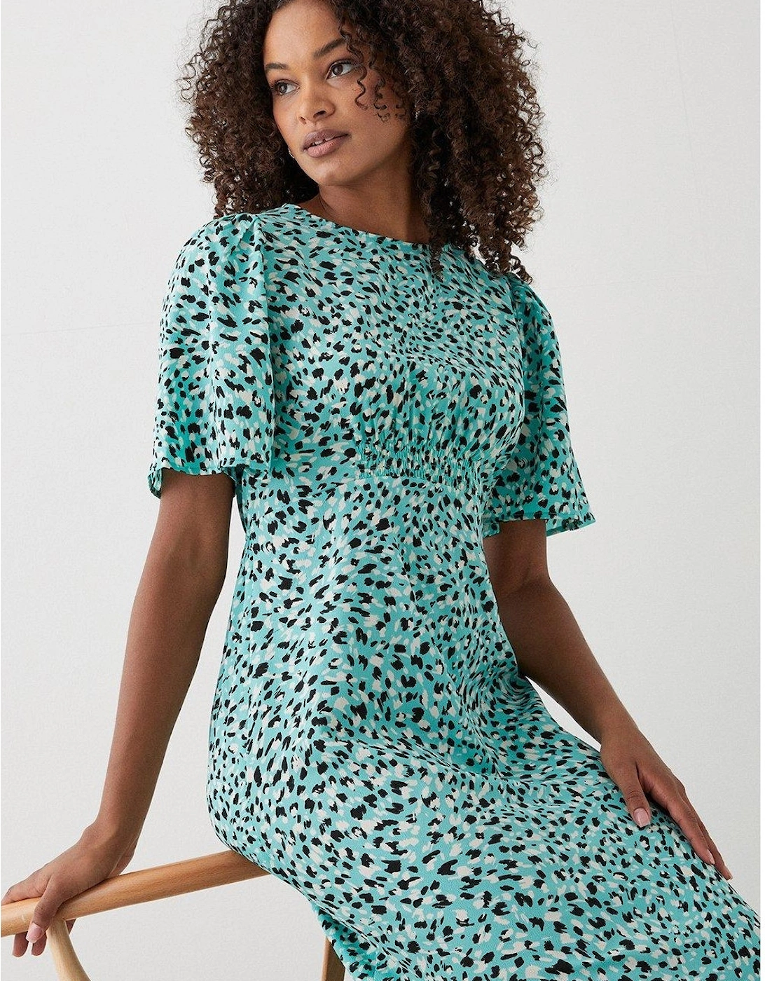 Womens/Ladies Animal Print Shirred Waist Flutter Midi Dress