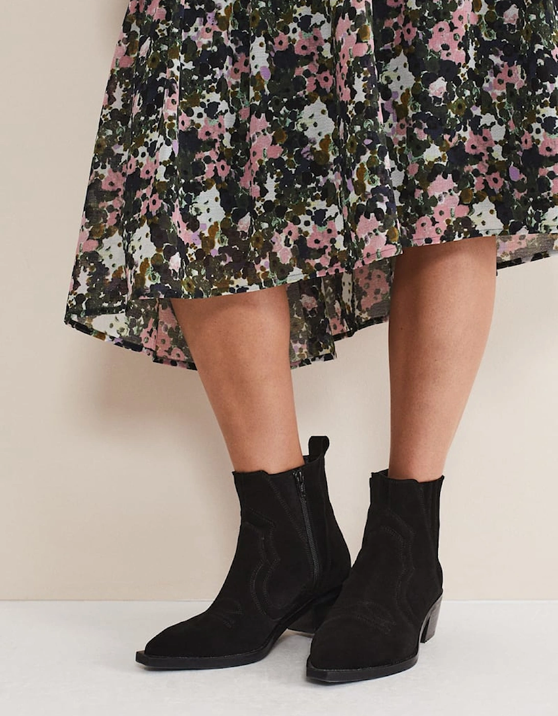 Stitch Detail Suede Ankle Boot