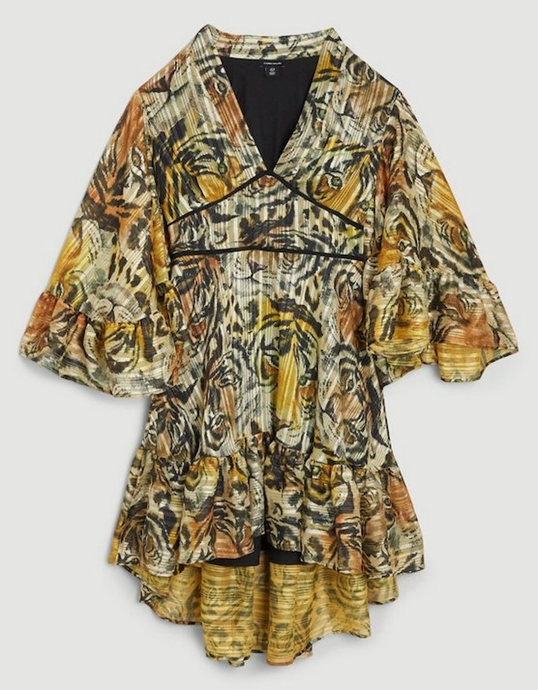 Tiger Printed Drama Kimono Woven Mini Dress