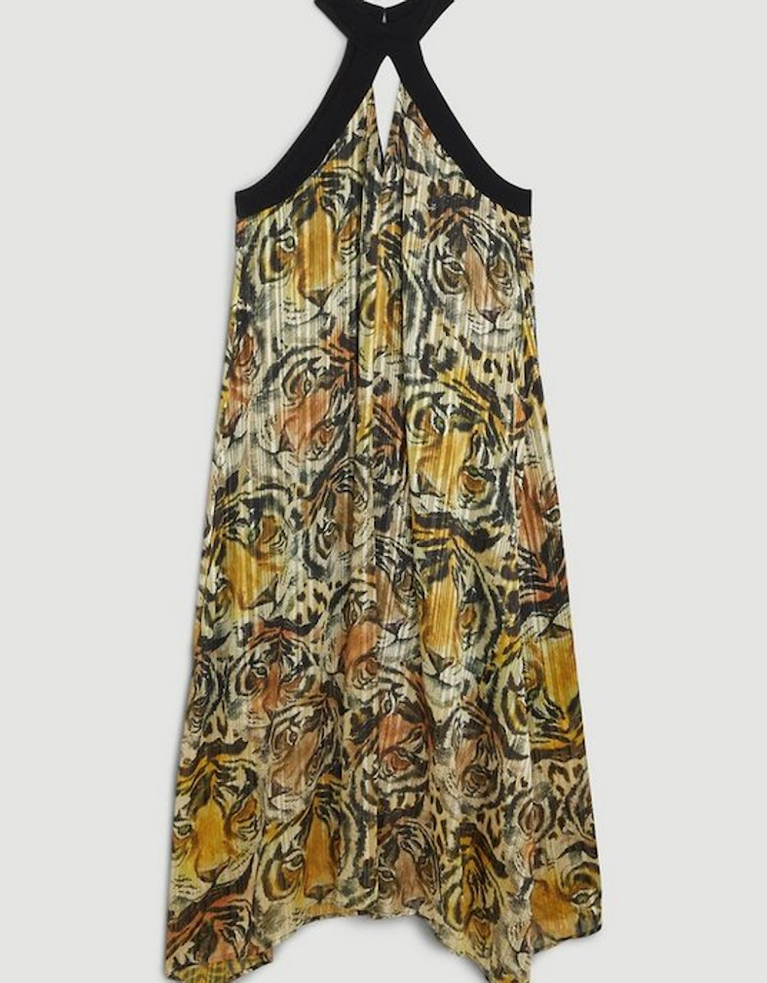 Tiger Printed Halter Neck Woven Midi Dress