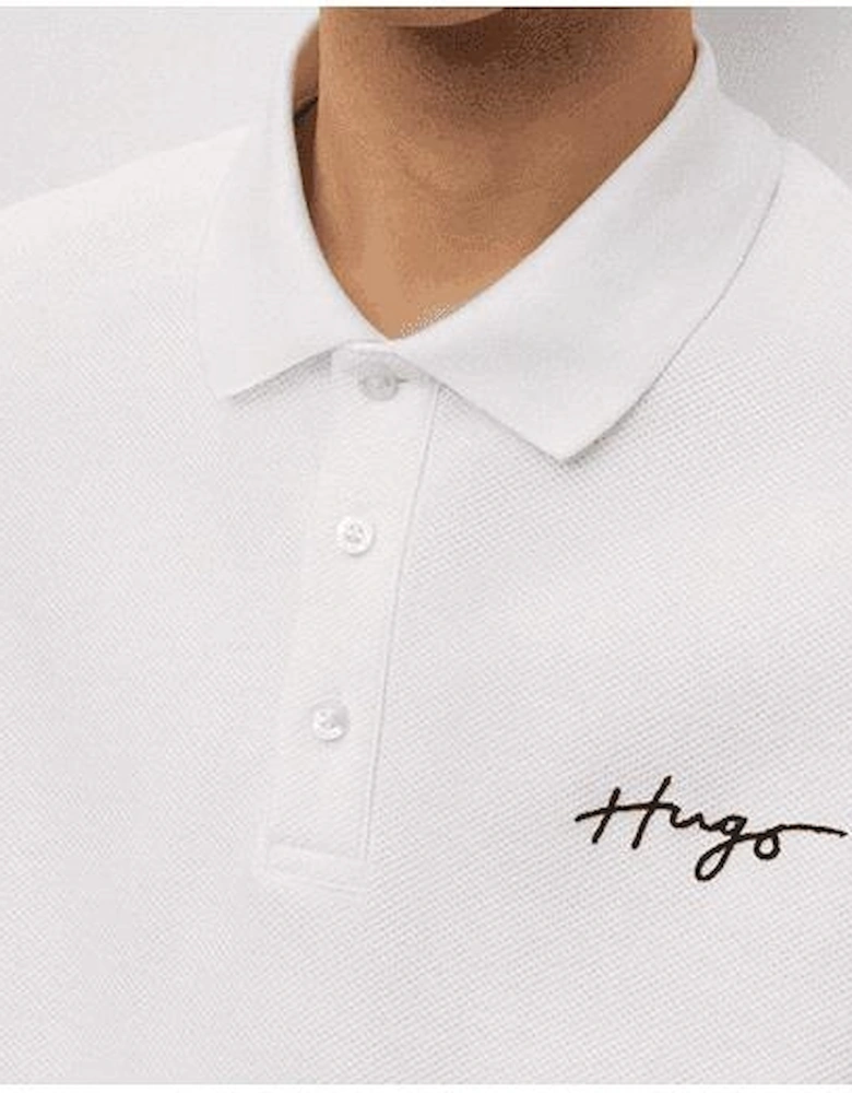Handwritten Embroidered Logo White Polo Shirt