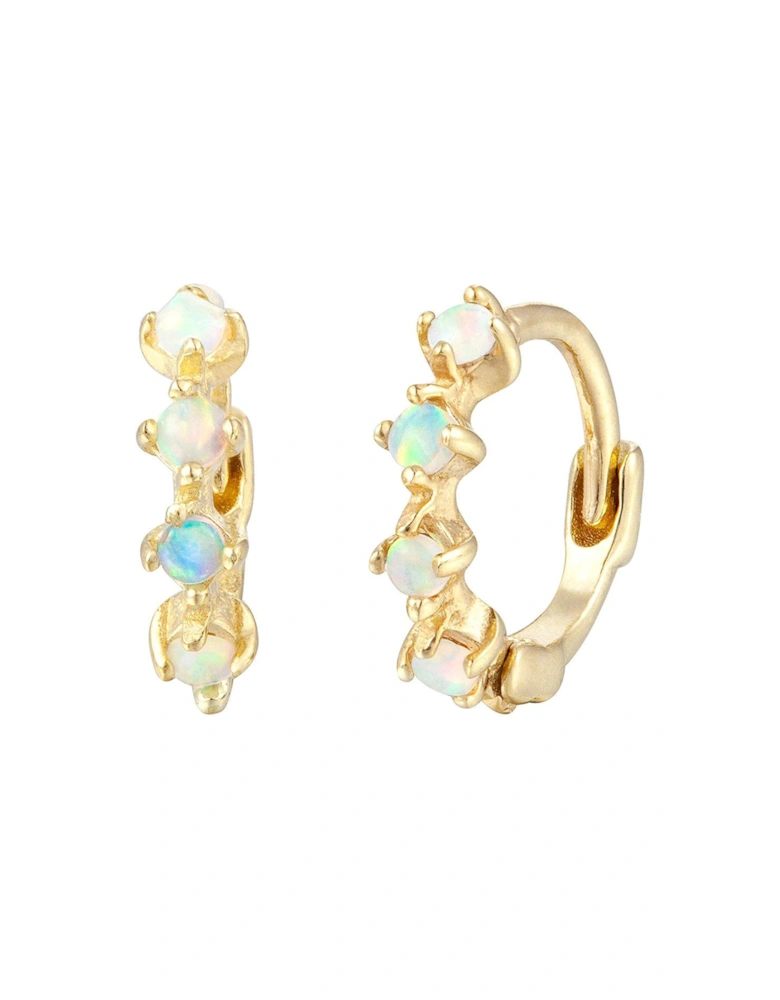 9ct Solid Gold Opal Studded Huggie Hoop Earrings